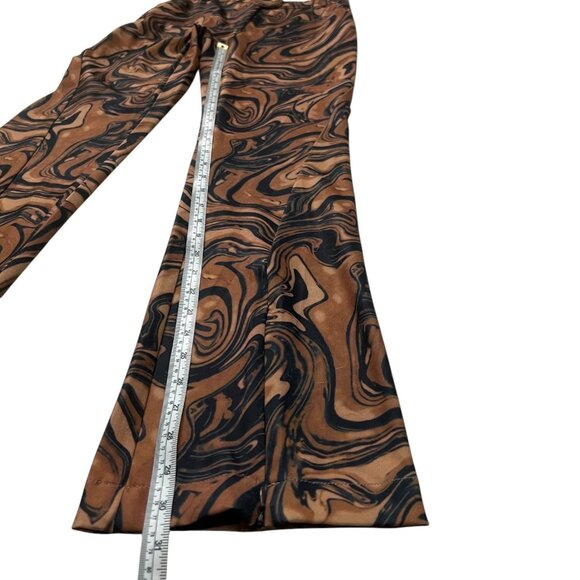 House of Sunny Womens Marble Print Flare Pants Brown Size 2 Split Hem‎ High Rise - Picture 11 of 11